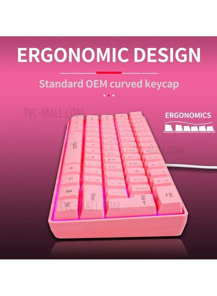 YONK HXSJ 61keys wired luminous keyboard set luminous gaming mouse office game keybaord spot (Pink) - Image 3