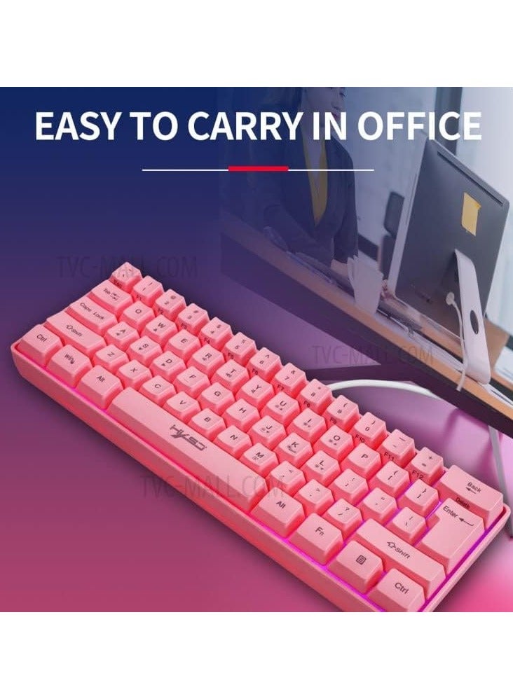 YONK HXSJ 61keys wired luminous keyboard set luminous gaming mouse office game keybaord spot (Pink) - Image 4
