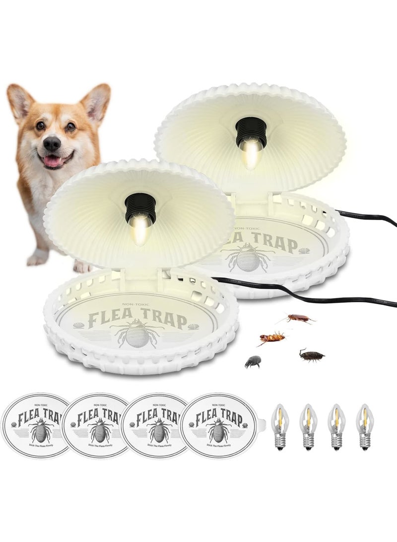 SOLARAE Flea Traps for Home, 2 Pcs Electric Flea Light with 4 Light Bulbs and 4 Sticky Discs, Odorless Non-Toxic Dome Flea Trap, Effective Flea Trap for Gnat, Moth, Safe for Children and Pets, White - Image 1