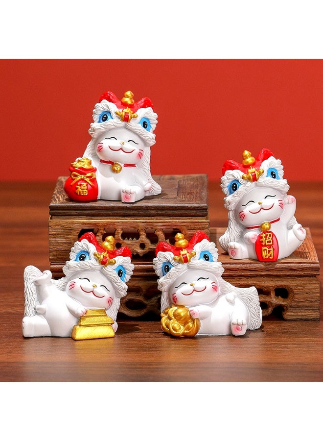 Cute Lion Dance Wealth Cat Entrance Home Decor Desktop Ornament for Housewarming and Grand Opening Gifts
