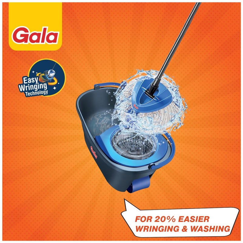Gala Turbo Spin Mop Removes over 99 bacteriaTriangular head Easy big wheel with 2 RefillsFloor Cleaning Mop stick with Bucket pocha for floor cleaning Mopping Set Grey and blue 4 Pcs - Image 5