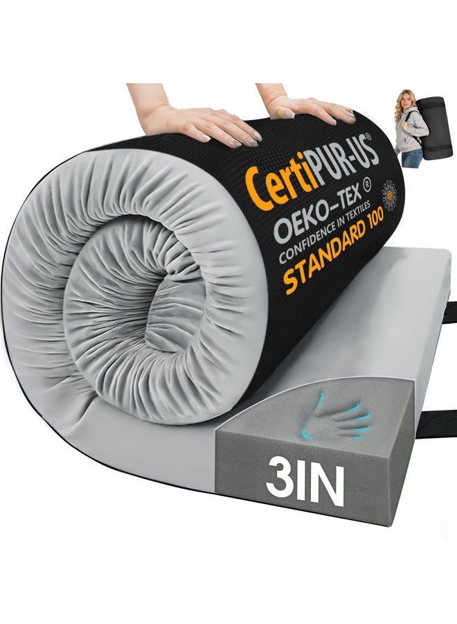 CYMULA وسادة تخييم من فوم الذاكرة، وسادة نوم بسمك 3 إنش للتخييم، مرتبة سيارة غير قابلة للانزلاق، وسادة محمولة قابلة لللف للسفر، سرير ضيف في الشاحنة، خيمة (FULL75*54 * 3) - Image 1