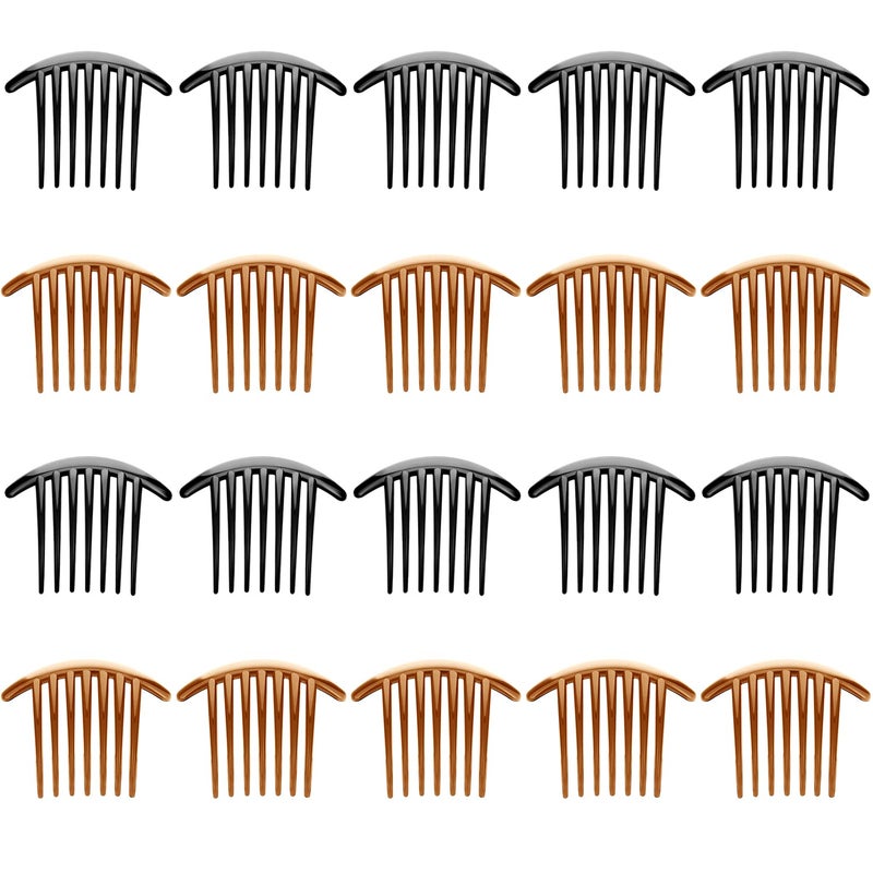 20 Pieces 7 Tooth French Style Twist Comb Plastic Hair Side Combs Hair Accessory for Women Black and Brown