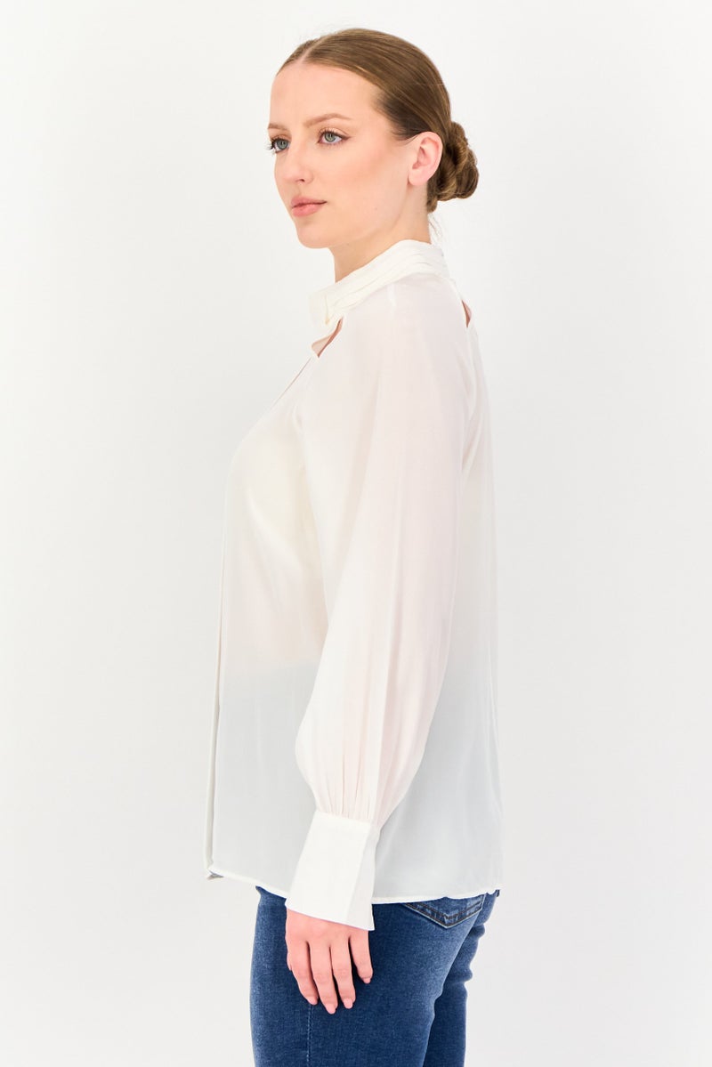 SELECTED Signature By Selected Women Mock Neck Long Sleeve Plain Top, White - Image 2