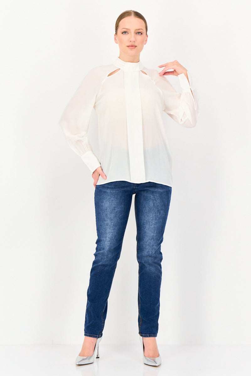 SELECTED Signature By Selected Women Mock Neck Long Sleeve Plain Top, White - Image 4