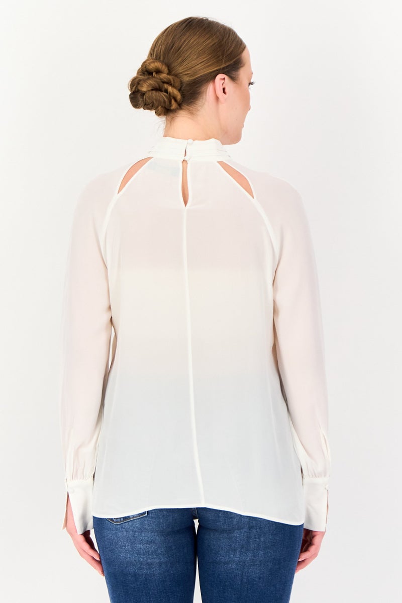 SELECTED Signature By Selected Women Mock Neck Long Sleeve Plain Top, White - Image 3