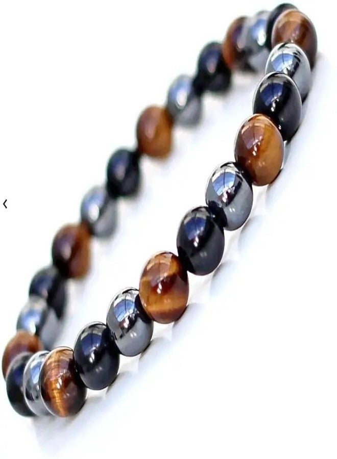 Agatesvibe سوار الحماية الثلاثية من أغاتسفايب - سوار من خرز الأحجار الطبيعية 8 مم، عين النمر، حجر السج الأسود، والهيماتيت، للرجال والنساء | مجوهرات كريستالية علاجية للحماية، والحظ، والازدهار، وتوازن الطاقة - Image 3