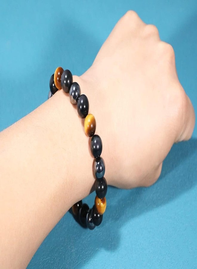 Agatesvibe سوار الحماية الثلاثية من أغاتسفايب - سوار من خرز الأحجار الطبيعية 8 مم، عين النمر، حجر السج الأسود، والهيماتيت، للرجال والنساء | مجوهرات كريستالية علاجية للحماية، والحظ، والازدهار، وتوازن الطاقة - Image 5