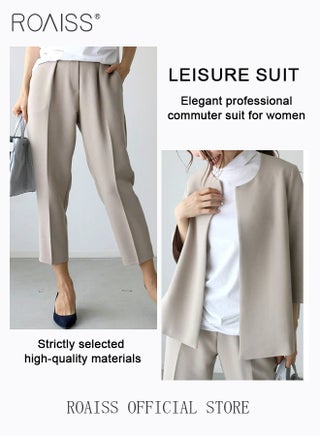 2 Piece Women Suit Set  Loose Fit Design Cape Style Outer Jacket and Relaxed Tapered Pants Versatile and Stylish Ladies Casual Suit Set for Everyday Commute Beige - view 3
