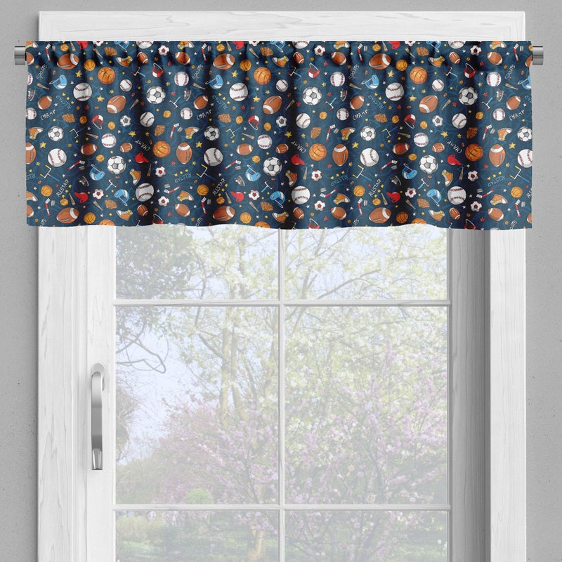 Ambesonne Ambesonne Sport Valance & Tier Curtain 3 pcs Set  Many Basketball Baseball and Football Champ Gloves Dark Background  Window Treatments for Room Kitchen Decor  55"" x 24""  Dark Blue Multicolor - Image 4
