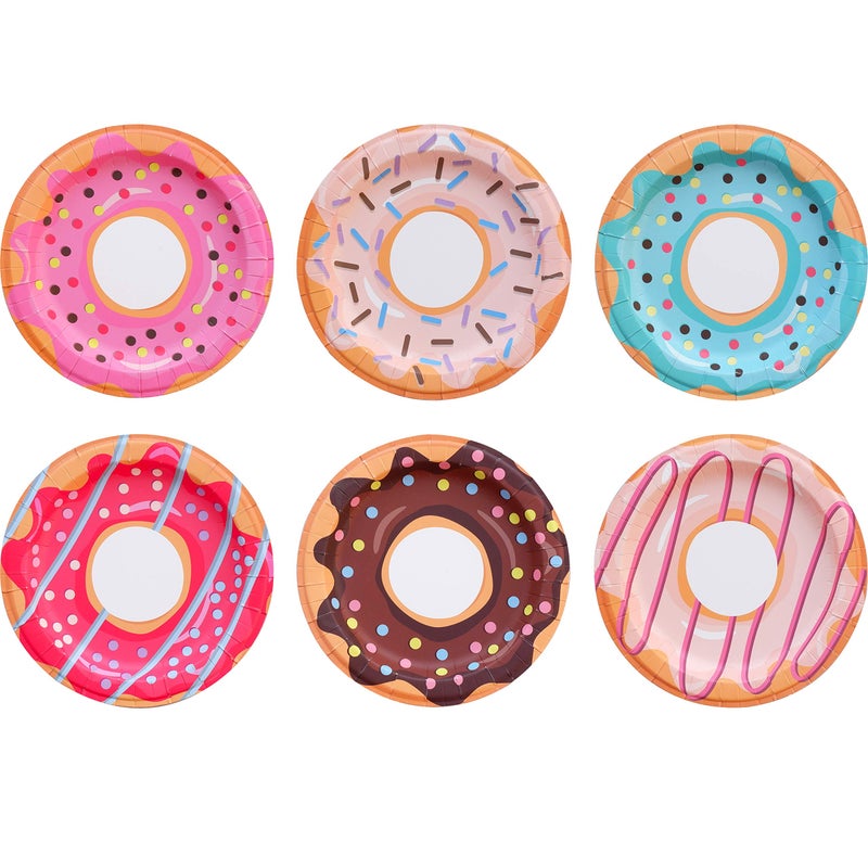 Donut Paper Plates - 60-Count Small Disposable Colorful Cute Party Plates in 6 Assorted Theme Designs - Party Supplies for Birthday, Dessert, Tea Party - 8" x 8" (Donut)