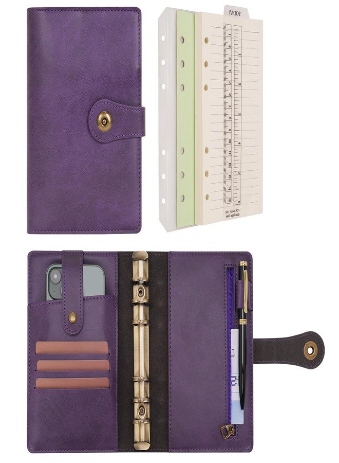 Wonderpool Ring Binder Notebook A6 Refillable Leather Diary Organiser Binder Folder with Pockets Lined Paper Pen for Office School Business Travel Planning Writing (Purple, A6) - Image 1