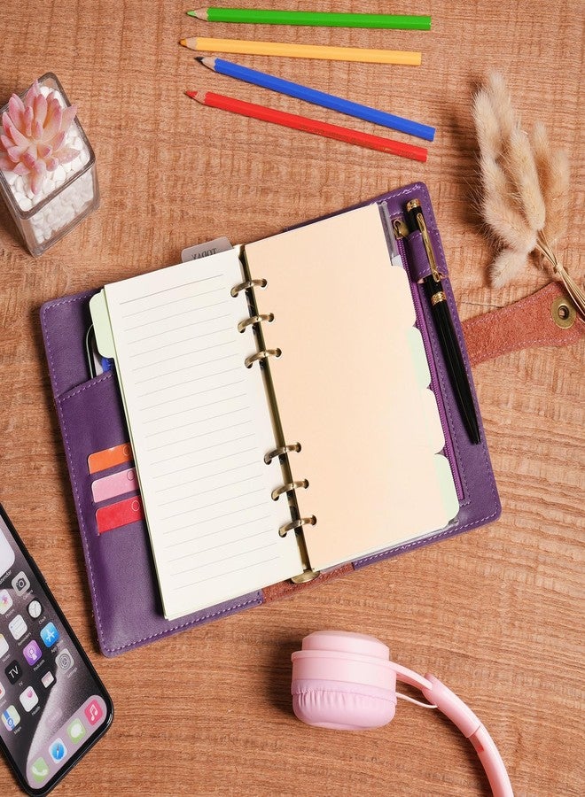 Wonderpool Ring Binder Notebook A6 Refillable Leather Diary Organiser Binder Folder with Pockets Lined Paper Pen for Office School Business Travel Planning Writing (Purple, A6) - Image 3