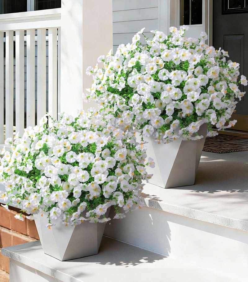 Ivydale 24 Bundles Artificial Flowers for Outdoors Summer Outside Decoration, Faux Silk Petunias White Fake Flowers Bulk Realistic UV Resistant Plants for Outdoor Planters Porch Patio Garden Yard Home - Image 1