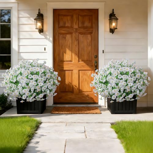 Ivydale 24 Bundles Artificial Flowers for Outdoors Summer Outside Decoration, Faux Silk Petunias White Fake Flowers Bulk Realistic UV Resistant Plants for Outdoor Planters Porch Patio Garden Yard Home - Image 4
