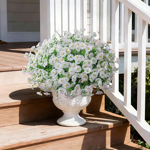 Ivydale 24 Bundles Artificial Flowers for Outdoors Summer Outside Decoration, Faux Silk Petunias White Fake Flowers Bulk Realistic UV Resistant Plants for Outdoor Planters Porch Patio Garden Yard Home - Image 3