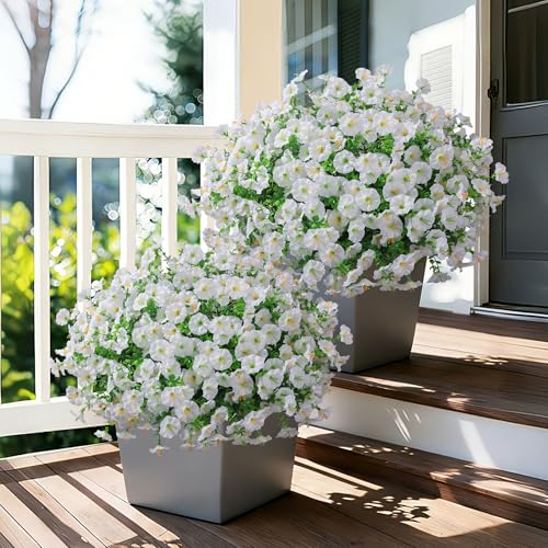 Ivydale 24 Bundles Artificial Flowers for Outdoors Summer Outside Decoration, Faux Silk Petunias White Fake Flowers Bulk Realistic UV Resistant Plants for Outdoor Planters Porch Patio Garden Yard Home - Image 5