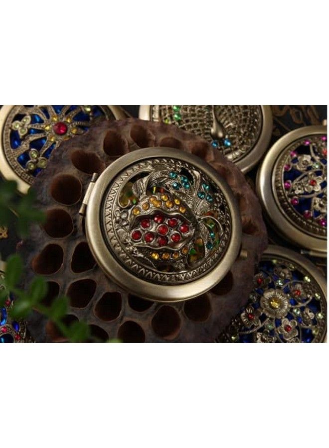 P-Plus International Womens Pocket Size Antique Metal Doublesided Magnifing Compact Mirror With Clasp Assorted Vintage Brass Style Embellished Rhinestone Designs(Random Style) (Pack Of 2) - Image 4