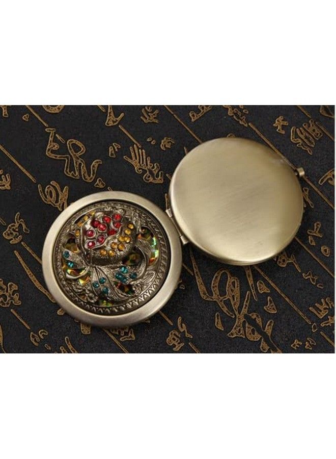 P-Plus International Womens Pocket Size Antique Metal Doublesided Magnifing Compact Mirror With Clasp Assorted Vintage Brass Style Embellished Rhinestone Designs(Random Style) (Pack Of 2) - Image 5
