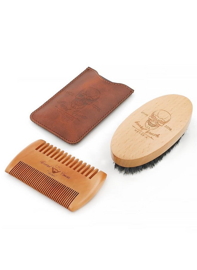menesia Beard Brush And Comb Set Essential Grooming Kit For Men Includes Soft Boar Bristle Beard Brush Premium Beard Comb With Case  - Image 2