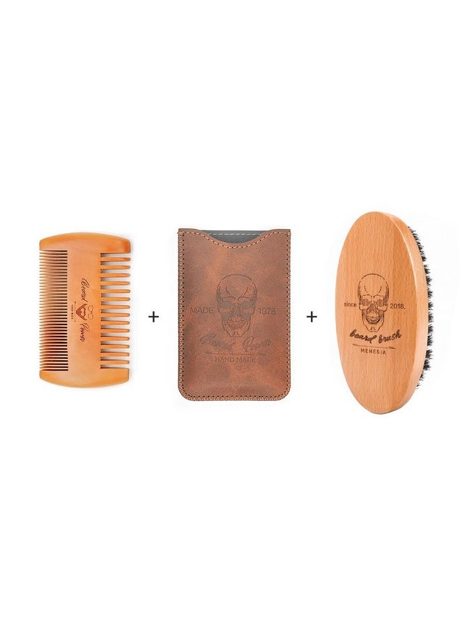 menesia Beard Brush And Comb Set Essential Grooming Kit For Men Includes Soft Boar Bristle Beard Brush Premium Beard Comb With Case  - Image 3