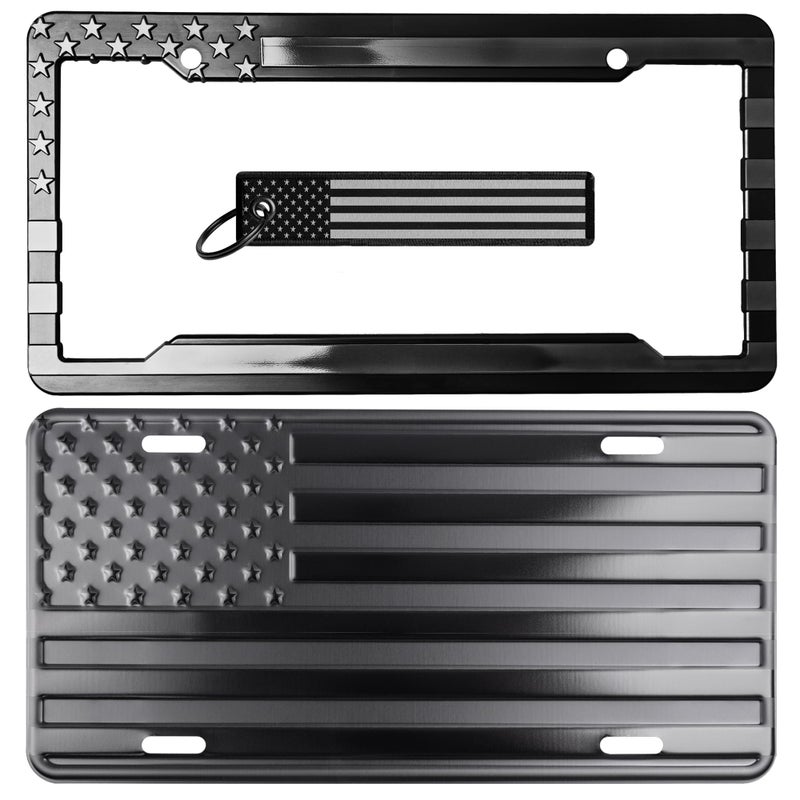 DillenCo American Flag License Plate Frame and Key Tag Combo BlackonMatte Black - Image 2