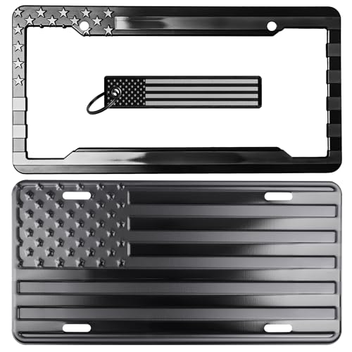 DillenCo American Flag License Plate Frame and Key Tag Combo BlackonMatte Black - Image 1