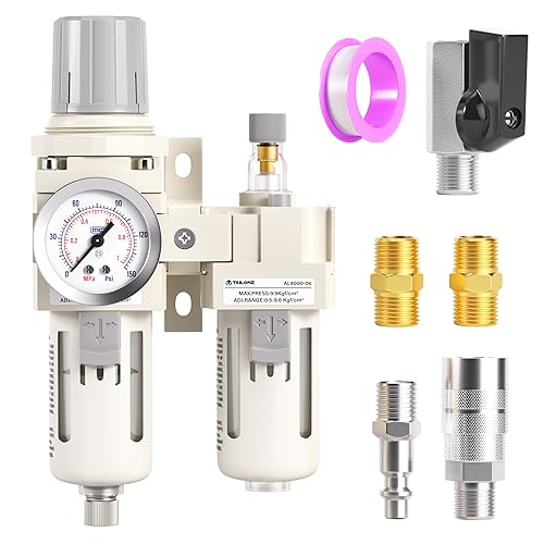 TAILONZ PNEUMATIC 1/2 Inch NPT Air Filter Pressure Regulator Water/Oil Trap Separator Combo(0-145PSI),Air Tool Compressor Filter with Gauge AC4010-04(Manual Drainage) - Image 1