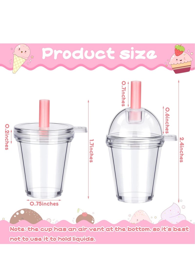 Excefore 24 Pieces Accessories Plastic Coffee Cups, Mini Coffee Cups with Lids Ice Cream Cup Pendant Charms, Suitable for Doll Crafts Accessories (1.7 x 2.4 Inch)  - Image 2