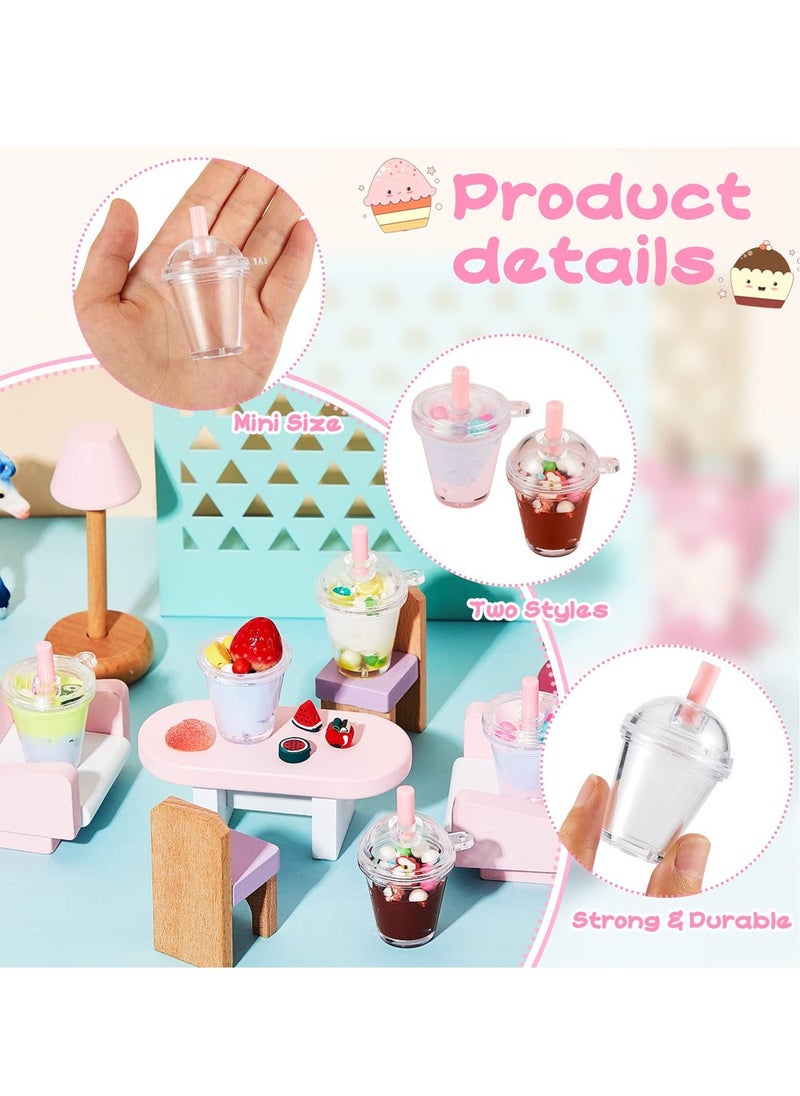 Excefore 24 Pieces Accessories Plastic Coffee Cups, Mini Coffee Cups with Lids Ice Cream Cup Pendant Charms, Suitable for Doll Crafts Accessories (1.7 x 2.4 Inch)  - Image 3