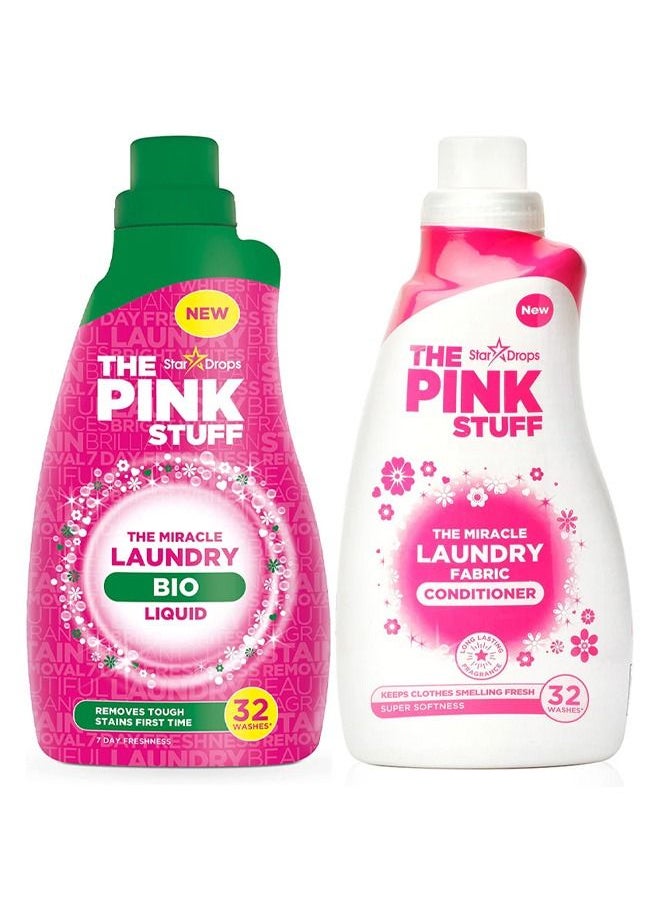 THE PINK STUFF - The Miracle Laundry Detergent Bio Liquid and Fabric Conditioner 32 Wash 960ml Pack of 2 - Image 1