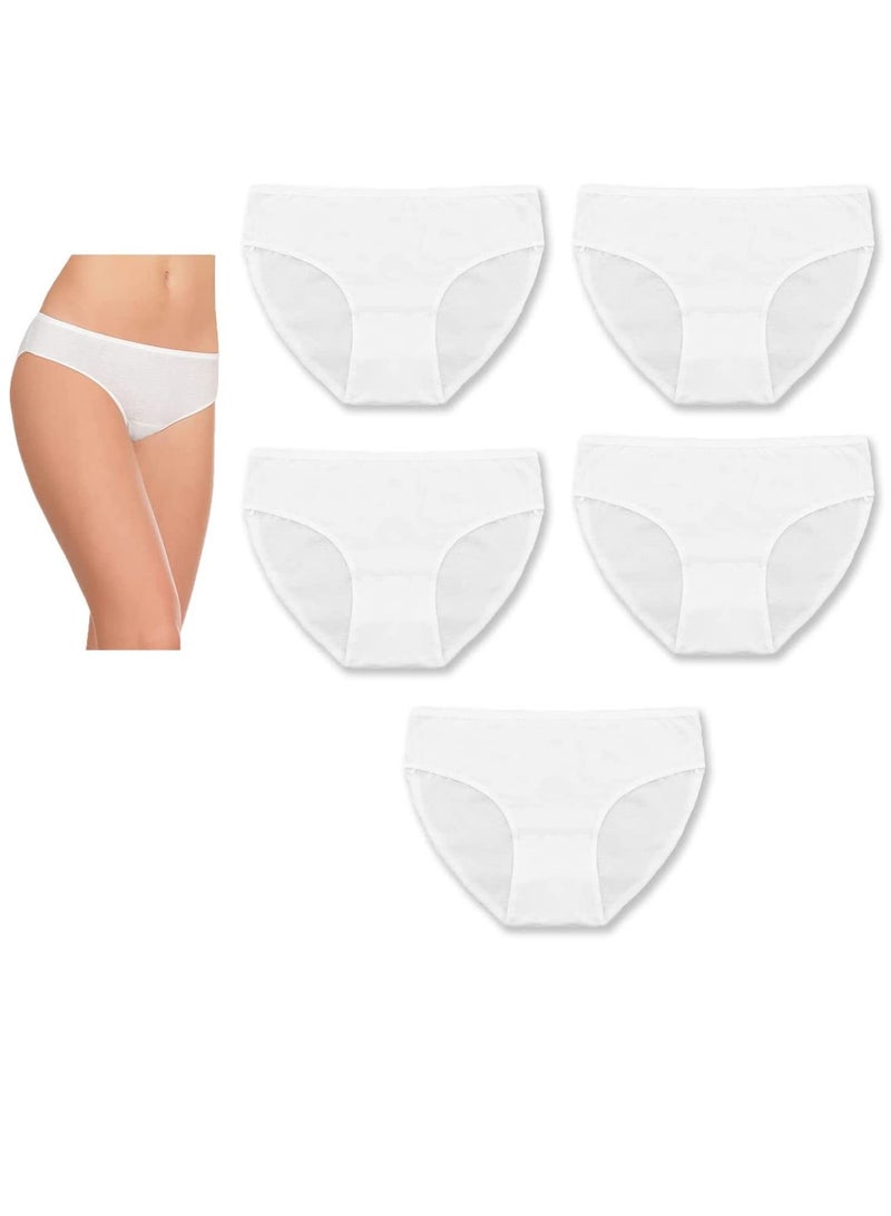 SYOSI 5 Pieces Disposable Underwear White Bikini Underwear Women Travel Panties Disposable Breathable Briefs for Women Girls Travel Hospital Fitting, Individually Wrapped(SIZE:L) - Image 1