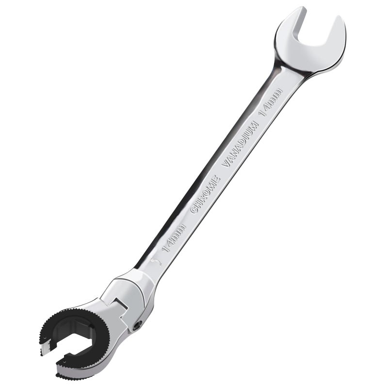 LOSCHEN 1PC 14mm Open FlexHead Ratcheting Wrench Metric Ratcheting Spanner with 77 Teeth Chrome Vanadium Steel Tubing Ratchet Spanner - Image 2