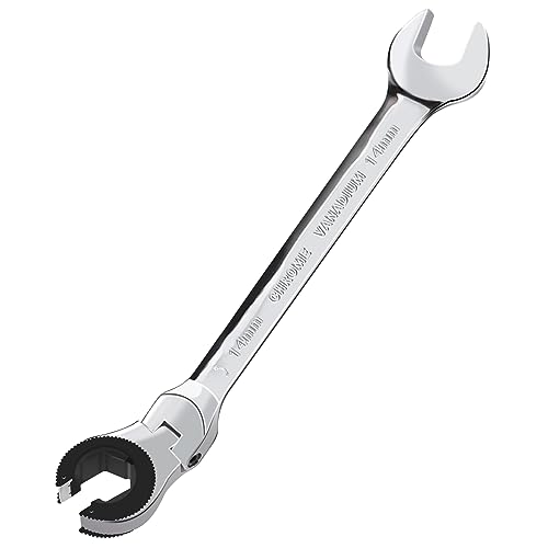 LOSCHEN 1PC 14mm Open FlexHead Ratcheting Wrench Metric Ratcheting Spanner with 77 Teeth Chrome Vanadium Steel Tubing Ratchet Spanner - Image 1