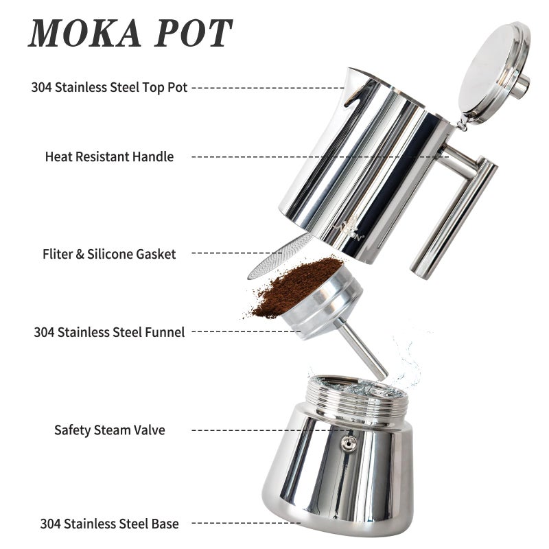 LAOION Stovetop Espresso Maker, 12Cup 17.5 oz Moka Pot, Stainless Steel Cuban and Italian Coffee Maker for Cafetera Cubana, Greca De Cafe Induction Stovetop Compatible, Coffee Gift for Home Travel - Image 3