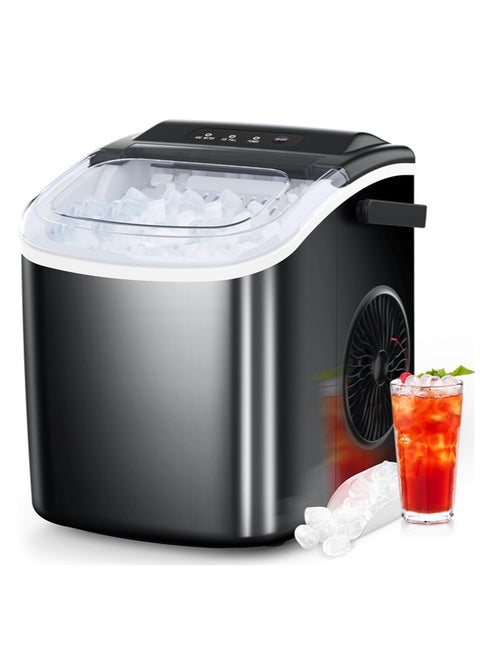 Ice Makers Countertop,Portable Ice Maker Machine with Handle,Self-Cleaning Ice Maker, 26lbs Daily Output, 9 Ice Cubes in 6 Mins, with ice Scoop and Basket,for Home/Office/Kitchen