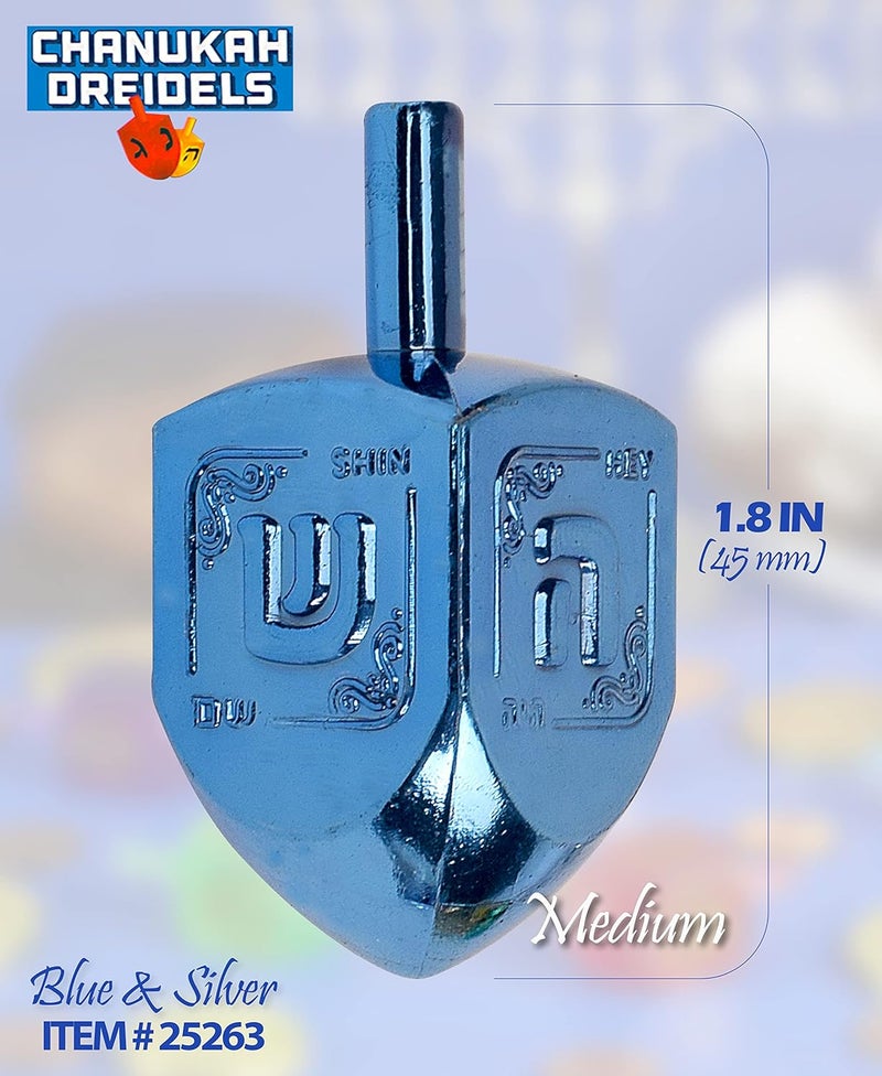 Izzy 'n' Dizzy Hanukkah Dreidels - Metallic Blue and Silver Dreidel - 10 Pack Medium - Image 2