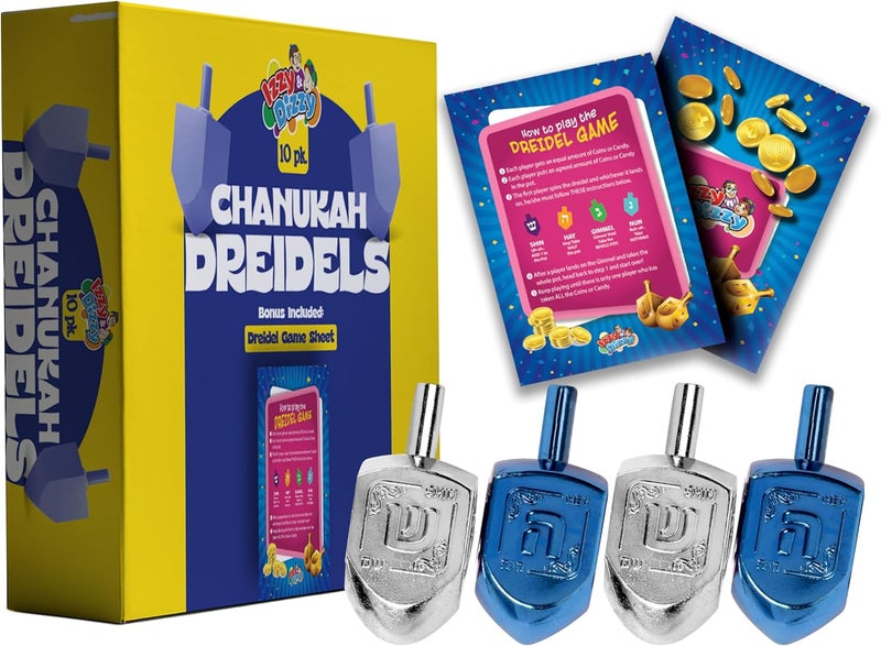 Izzy 'n' Dizzy Hanukkah Dreidels - Metallic Blue and Silver Dreidel - 10 Pack Medium - Image 1