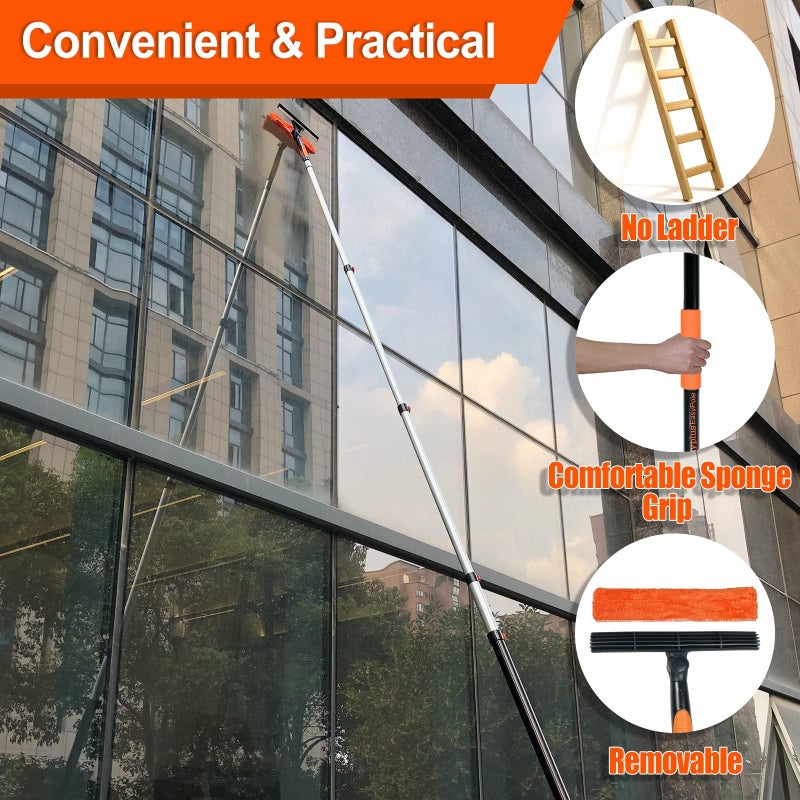 Buyplus 26Ft High Reach Squeegee for Window Cleaning Kit with 5 to 20 Foot Extension Pole, Extendable Window Cleaner Squeegee, Telescopic Window Washing Kit for Indoor/Outdoor High Window - Image 2