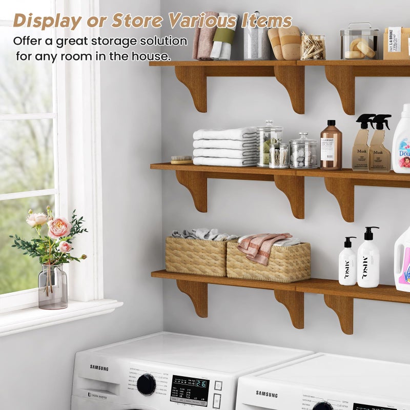 Forbena Wooden Floating Shelves for Wall Set of 3, 24 Inch Wall Shelf for Bedroom, Dark Wood Arched Hanging Wall Shelves for Bedroom, Living Room, Office, Nursery, Dining Room (Walnut Brown) - Image 5