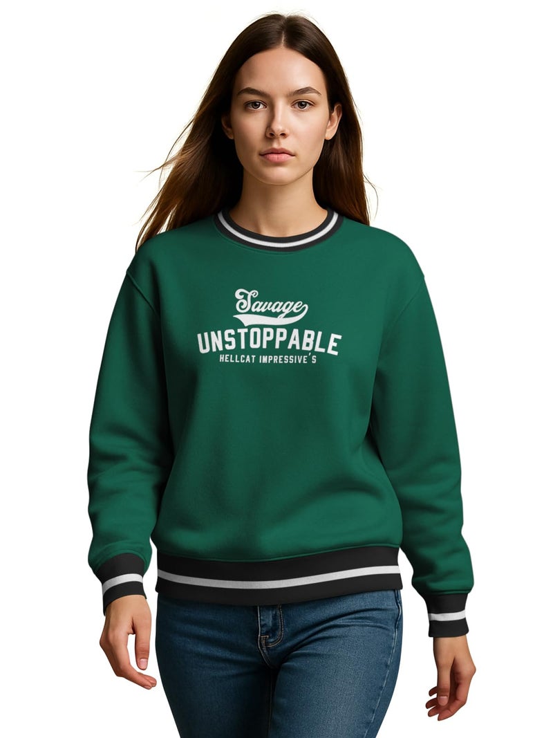 HELLCAT Tshirt for Woman | Full Sleeve Tshirt for Women | Varsity T Shirt for Women_ Green_Medium - Image 1