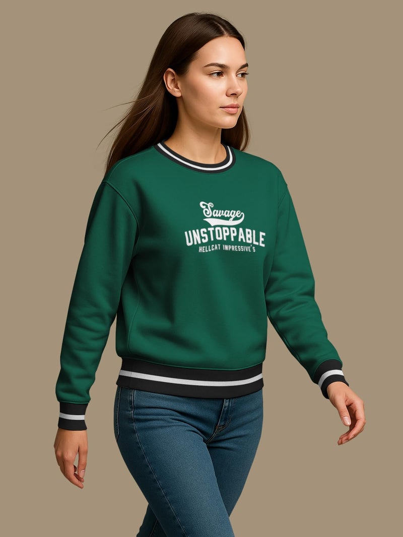 HELLCAT Tshirt for Woman | Full Sleeve Tshirt for Women | Varsity T Shirt for Women_ Green_Medium - Image 5