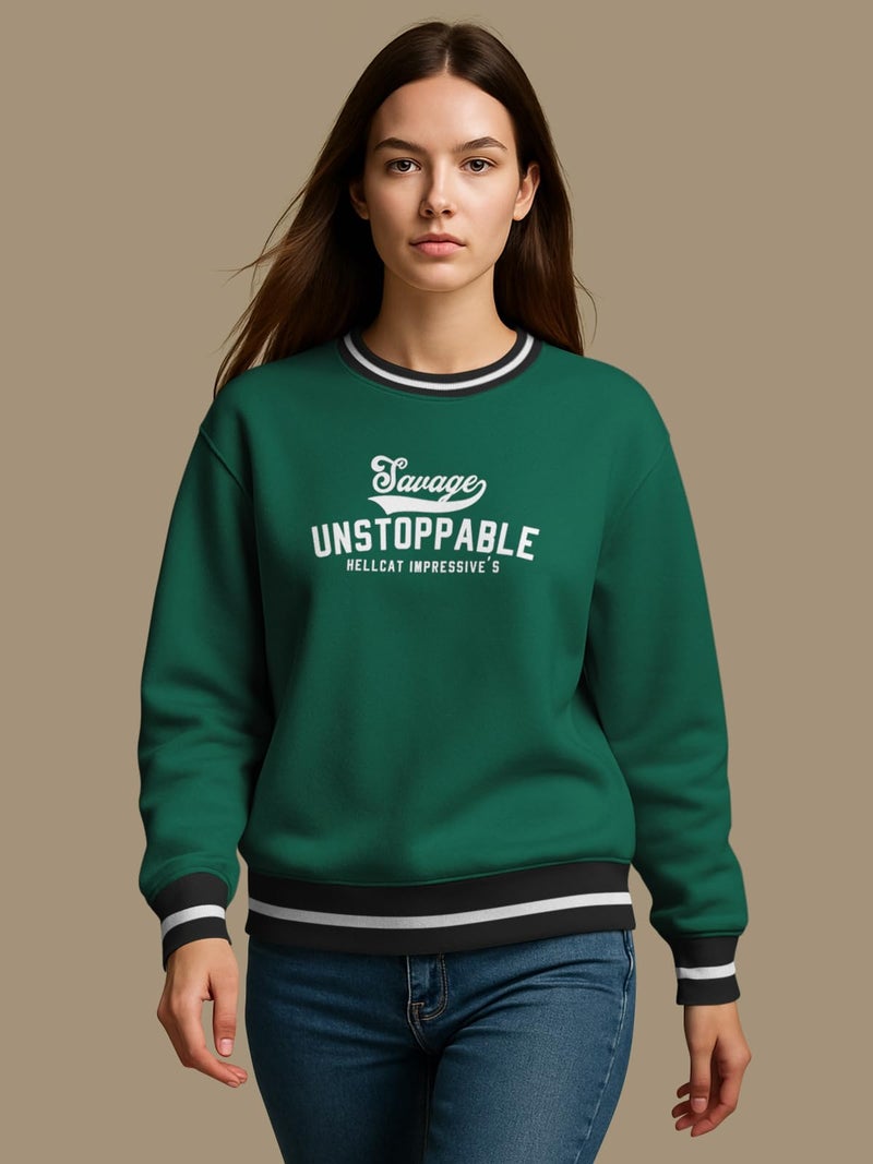 HELLCAT Tshirt for Woman | Full Sleeve Tshirt for Women | Varsity T Shirt for Women_ Green_Medium - Image 2