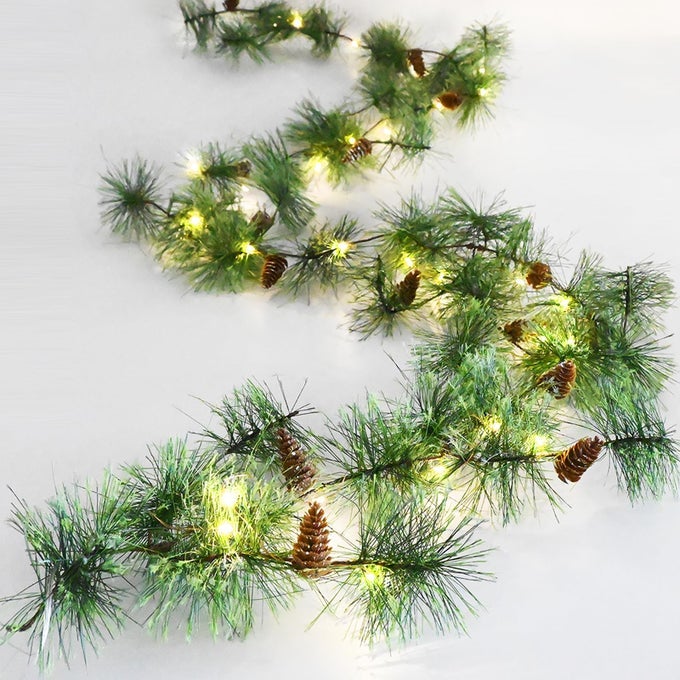 CHRISTMAS GARLAND WITH 30 LED FAIRY LIGHTS 656FT BATTERY OPERATED SMOKEY PINE GARLANDS WITH PINE CONES ARTIFICIAL GREENERY GARLAND RUSTIC GARLAND WITH PINECONES FOR XMAS HOLIDAY DECORATIONS