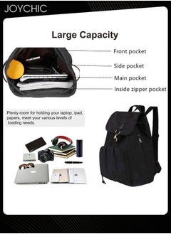 Joychic Retro Trendy Women Girls Large Capacity Canvas Backpack Multi Pocket School Bag for Travel Sports Outdoor Camping Hiking Cycling Black  - Image 3