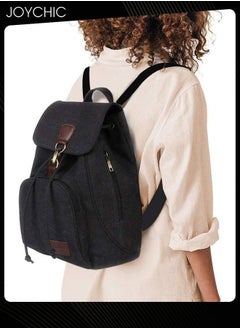 Joychic Retro Trendy Women Girls Large Capacity Canvas Backpack Multi Pocket School Bag for Travel Sports Outdoor Camping Hiking Cycling Black  - Image 1