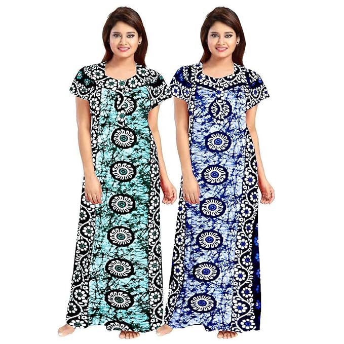 KBNBJ Women's Cotton Printed Multicolor Maxi Nighty (Pack Of 2) (Free Size, Set_4) - Image 1