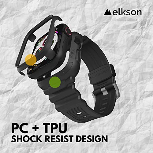 Elkson Designed for Apple Watch Series SE3 9/8/7/6/5/4 [45/44mm], Quattro Pro Series Rugged Military Grade Protective Bumper Case with Strap Bands for iWatch, Stealth Black - Image 3