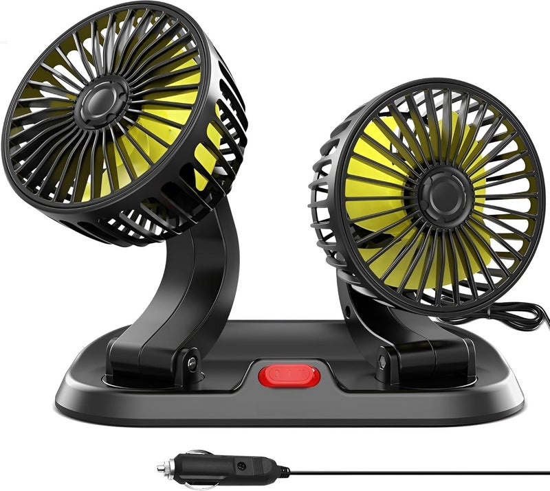 DASHDYNAMO 12V DC High Speed Low Noise Telescopic Adjustment Car Fan for Dashboard 360 Degree Rotatable Dual Head Powerful 2 Speed Turbine Shape Cooling Air Fan (Copper Motor) - Image 1
