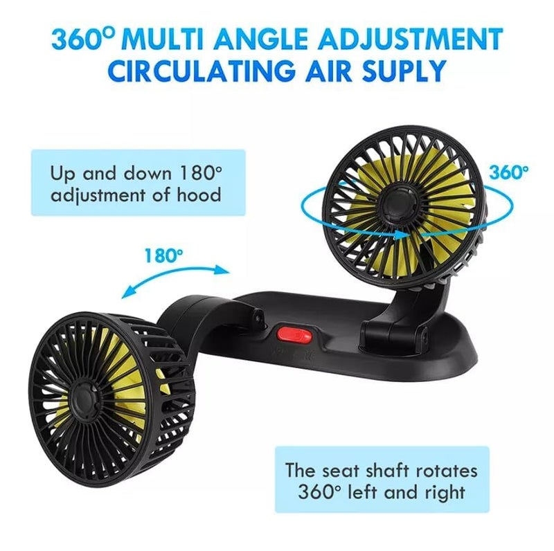 DASHDYNAMO 12V DC High Speed Low Noise Telescopic Adjustment Car Fan for Dashboard 360 Degree Rotatable Dual Head Powerful 2 Speed Turbine Shape Cooling Air Fan (Copper Motor) - Image 3